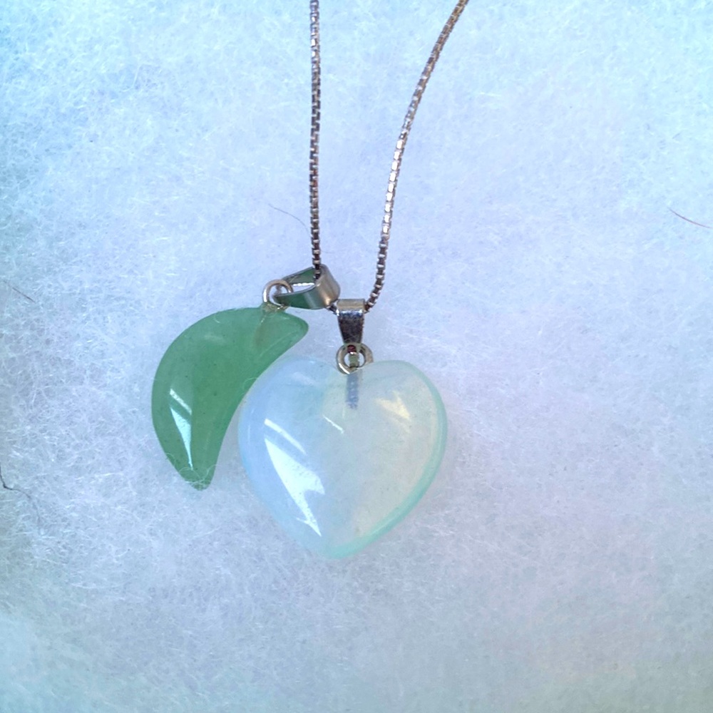 Opal heart and Jade moon sterling silver 16” necklace - Picture 2 of 4